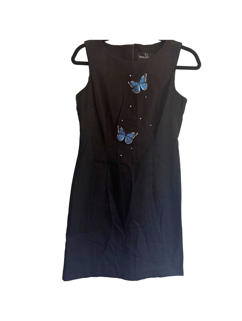 Y2K John Roberts Black Sheath Dress Blue Butterfly Autumn Wedding Guest Size 8